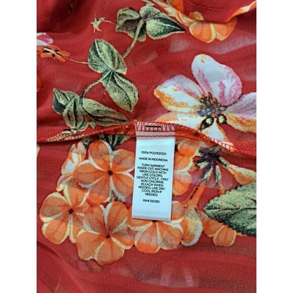 Express Womens Small Top Red Orange Flutter Sleeve Blouse Floral - Picture 7 of 8